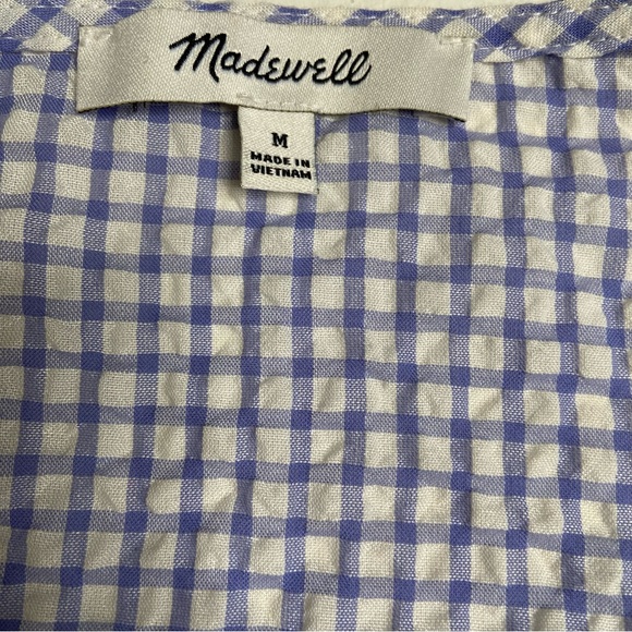 Madewell Blue and White Gingham Seersucker Wrap Top Size Medium - Picture 6 of 12